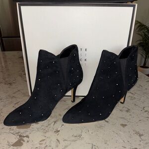 White House Black Market Laila Black Suede Bling Ankle Boots Sz 7.5M